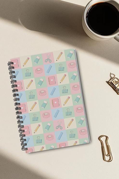 Sevimli Okul Temalı Pastel Renkli A5 50 Yaprak 100 Sayfa Spiralli Çizgili Defter