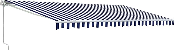 Aleko 6.5x5 feet Caribbean Style Manual White Frame Awning, UV-Protected Sunshade Canopy with Hand Crank and Durable Steel Frame for Deck, Porch, Backyard - Blue/White