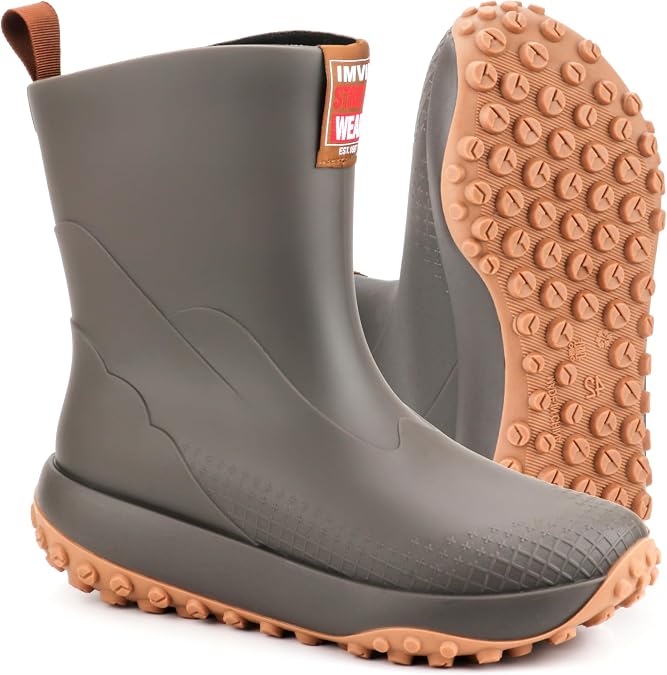 Men's Waterproof PVC Work Rain Boots Mid-Calf, Anti-Slip Sole, Reinforced Toe & Heel Durable Lightweight Boots for Fishing, Farming, Gardening & Outdoor Use
