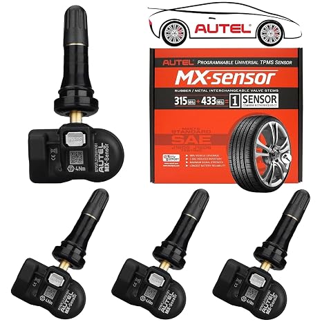 Autel TPMS Sensors 2in1 MX-Sensor 315Mhz/433Mhz Tire Pressure Sensor | Rubber Stem 4pcs, Press-in OE-Level Programmable & Cloneable Wireless TPMS Sensor for All Vehicle, Program by Autel TPMS Tool