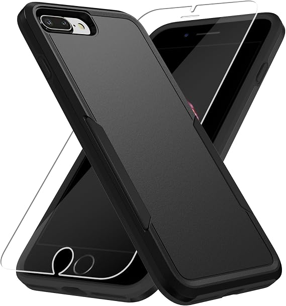 for iPhone 7/8 Plus Case, with HD Screen Protector,[Military Grade Drop Tested] Heavy-Duty Tough Rugged Shockproof Protective Phone Case for iPhone 7/8 Plus 5.5, Black