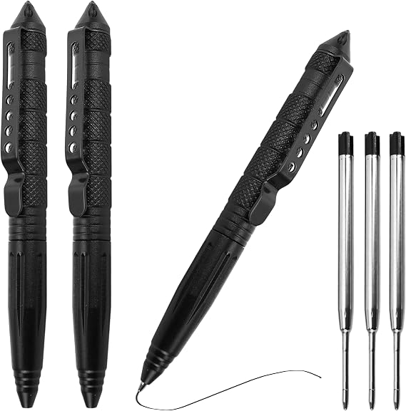 3 Pack Military Aviation Aluminum Self Defense Tactical Pen Set Glass Breaker Tool Multifunction With 3 Ballpoint Refills Tungsten Steel for Men Deputy Sheriff Best Law Enforcement Gifts