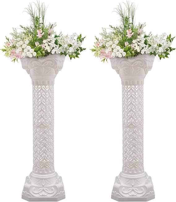 2Pcs Roman Pillar Greek Columns, Wedding Roman Column Pillars Set Elegant Wedding Event Decorative Columns Pillars Decoration Party Flower Pot Columns Decor, White, 34.65"/ 88cm Tall