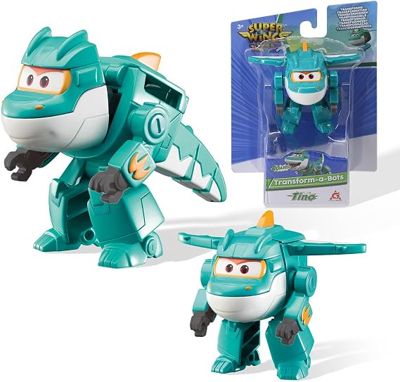 Super Wings Transformable Toys, 2 in/5cm Tino Robot Transforming Action Figures, 2-in-1 Mode Robot Transform Toys for Boys Girls 4-6 6-8, Fun Plane Toys for Boys Toddlers Kids Age 3 4 5 6 7 8