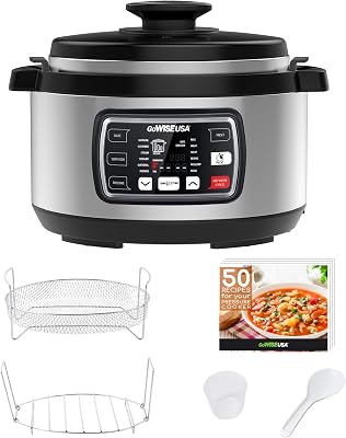 GoWISE USA GW22708 Ovate 8.5-Qt 12-in-1 Electric Pressure Cooker Oval with Slow Cook, Rice, Yogurt, Egg, Saute, Steamer, Keep Warm Functions  Accessories & Recipes, Stainless Steel
