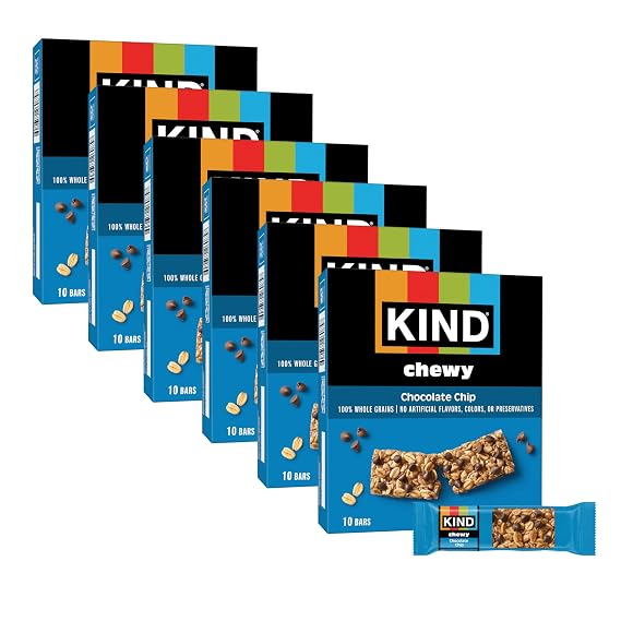 KIND Chewy Granola Bars, Chocolate Chip, Gluten Free, Low Calorie, Healthy Snacks, 6 Boxes of 10 (60 Bars Total)