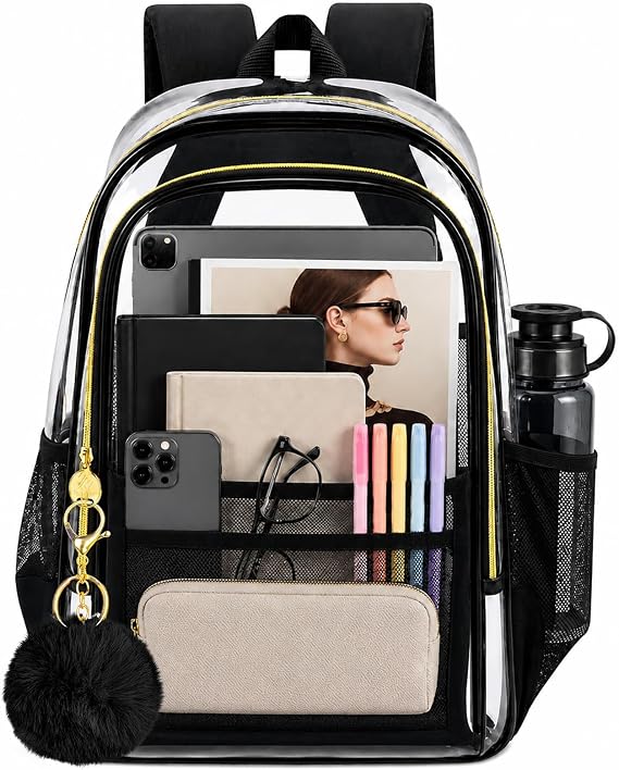 AGSDON Clear Backpack, Heavy Duty Transparent Bookbag, See Through PVC Backpacks for Women Men