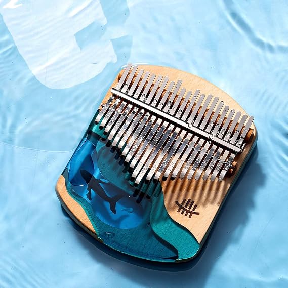 Kalimba 21 Keys Whale Shape Jellyfish Thumb Piano,Hand-Made Flat Board Blue Ocean Design,Portable Mbira Sanza Finger Piano,Gift for Kids Adult Beginners (Color : New 21 Keys)