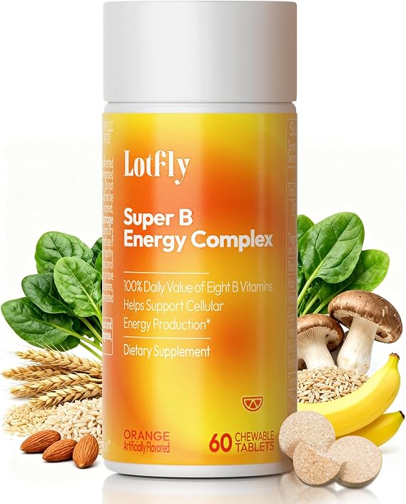Vitamin B Complex with B1, B2, B3, B5, B6, B7, B9, B12 TaurineImmune Support, Energy Metabolism and Nervous System Super B Complex with Blood Orange