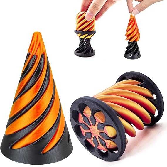 2Pcs Impossible Cone, Spiral Cone Fidget Toy 3D Printed Spiral Fidget Toys | Pyramid Passthrough Sculpture, Stress and Anxiety Relaxing