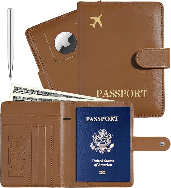 Passport Holder with AirTag Slot, Travel Passport Book Wallet
