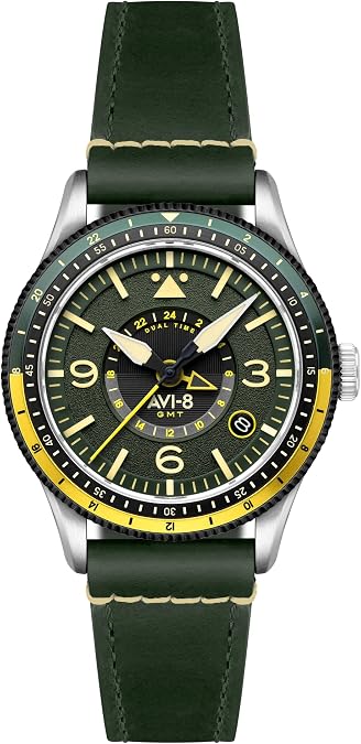 AVI-8 Men's 40mm Flyboy Airmaster GMT Automatic Watch with Leather Strap AV-4128