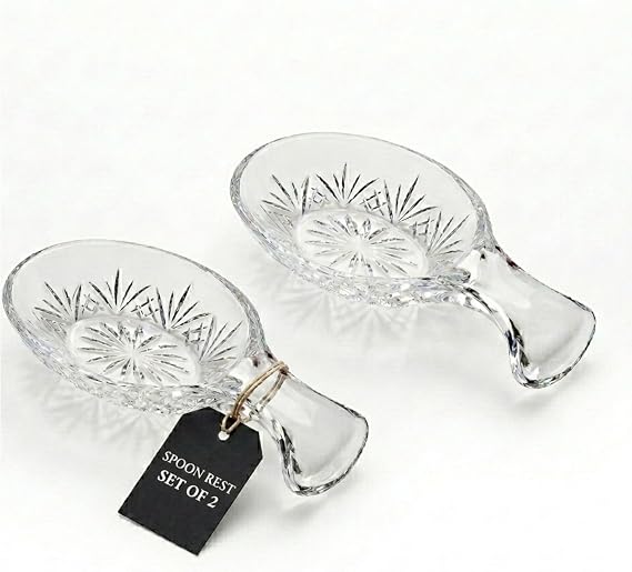Godinger Spoon Rest for Kitchen, Crystal Glass Spoon Holder Rest - Dublin Collection - Set of 2