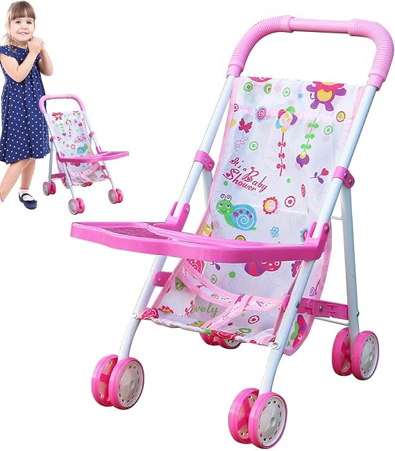 Toy Stroller | Girls Toy Kid Doll Stroller with Bottom Basket - Stroller for Fun Outdoor Playtime Doll Accessories on the Go Parren