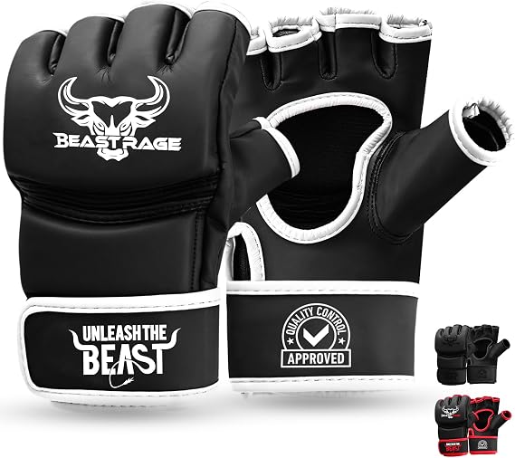 BEAST RAGE MMA Gloves for Men and Women,Martial Arts Mitts Grappling Sparring,Ventilated Palm, Vegan Leather, Cage Fighting, Muay Thai, Kick Boxing, Punching Bag, Boxing, Kickboxing