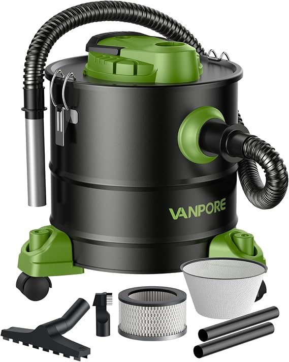 5.2 Gallon Ash Vacuum Cleaner with 1200W Suction, Green | Powerful Motor Performance, Durable Metal Construction, for Pellet Stoves, Fireplaces, Grills, Wood Stoves, Fire Pits