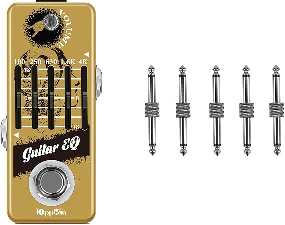 Guitar Pedals, 5-Band Guitar Graphic Equalizer Pedal & IOppWin 5-Pack 6.35mm Mono Male to Male Patch Cables