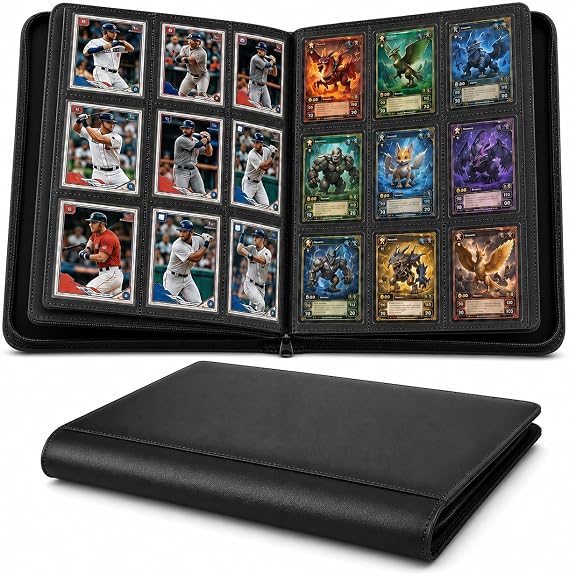 288 Card Trading Card Binder for Trading Cards 9 Pocket Ringless Double Sided Pages| Large Capacity Side-Loading 3''x4'' Baseball Card Binder, Premium Storage for TCG & Sports Cards, PVC-Free