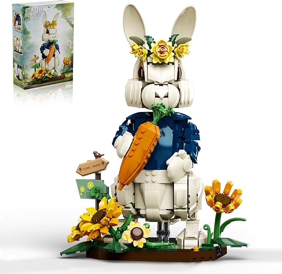 ZONECYTD Easter Rabbit Building Set with Sunflower & Carrot for Adults, Compatible with Lego Bunny Animal Botanical Collection Model for Girls Home Decor Gift -1258pcs