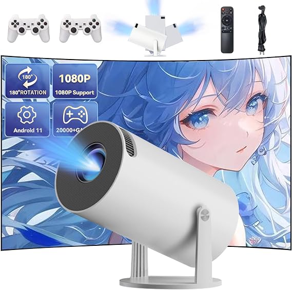 X30MAX Mini Projector and Game 64G,Built-in 20000 Games,1080*720P,2 Wireless Controllers,5G WiFi Bluetooth,4K Portable Retro Video Game Projector 180Flexible Projection,Android 11,Home Cinema,office