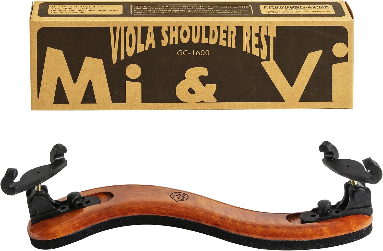 Classic Violin Shoulder Rest (Violin 1/2-1/4 & Viola 12"-11") with Adjustable Height | Collapsible | Real Maple Wood| Excellent Support Grip - By MIVI Music