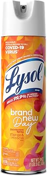 Lysol Disinfectant Spray, Household Cleaning Supplies, Disinfecting Multi-Purpose Room Spray, Antibacterial Sanitizer, Deodorizer, Kills Hantavirus, Mango & Hibiscus, 19 Fl Oz