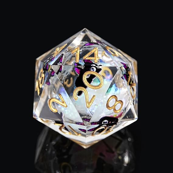 GU EI TE 7Pcs DND Dice Set,Cat Liquid Core Resin Quicksand for DND RPG MTG