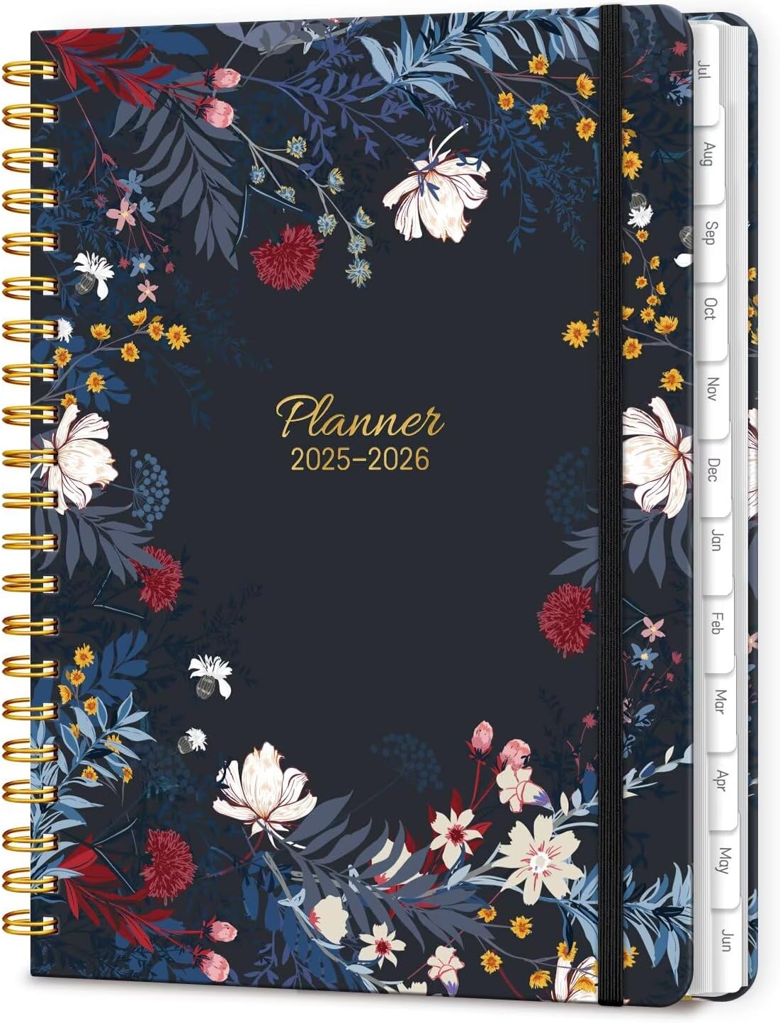 Lonely Oak Academic Planner 2025-2026, Daily Weekly and Monthly Calendar Planner 6.18 x 8.5 with Tabs, Spiral School Year A5 Agenda from JUL.2025 to JUN.2026 for Student and Teacher Black Bloss