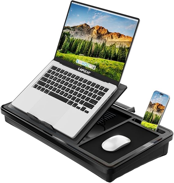 LAPGEAR Ergonomic Pro Lap Desk Black, Fits 15.6" Laptops