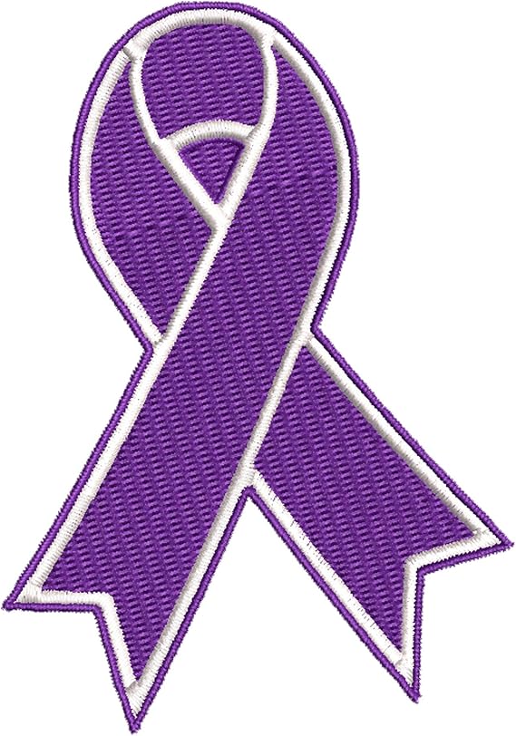 Pancreatic Cancer Purple Ribbon Patch Embroidered Iron-on/Sew-on Decorative Embroidery Applique Clothing Vest Jacket Premium Stitching Awareness Support Raise Awareness for a Cause Fundraiser