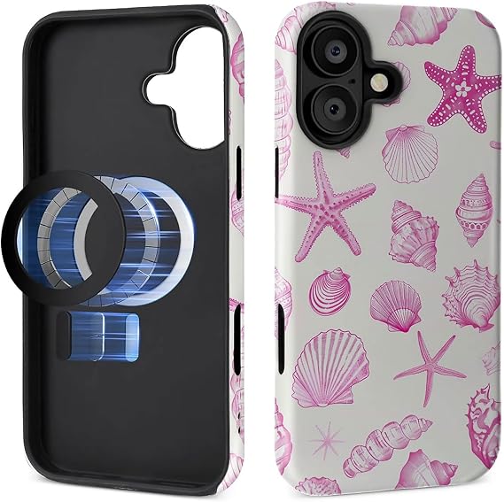 for iPhone 16 Plus Cases,Campatible with Magsafe,Featuring A Mixed Double-Layer Protective Matte Shell Design,Durability,and Stylish Beauty,Pink Underwater Creatures.