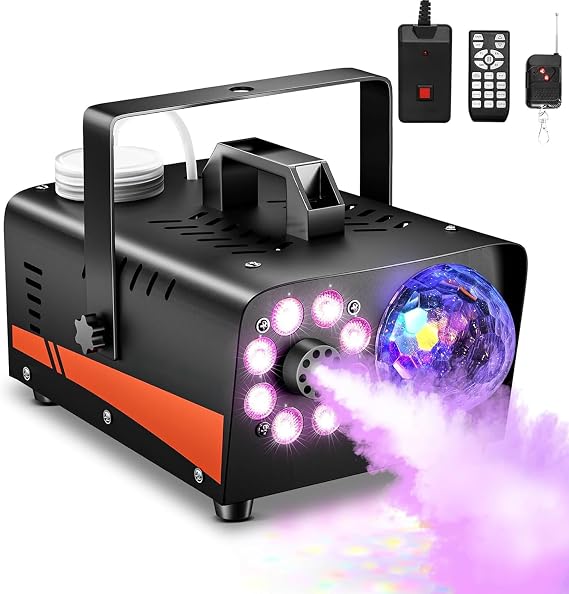 Fog Machine, Smoke Machine with Disco Ball Lights, 800W and 4500CFM with 13-Color LED Effects, Wired And Wireless Remote Controls, Ideal for Indoor, Outdoor, Halloween, Wedding, and Parties