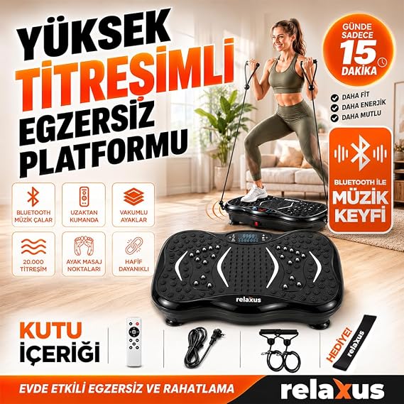 Yüksek Titreşimli Egzersiz Platformu Bluetooth Masaj Aleti Ev Fitness Cihazı Direnç Lastiği Hediye