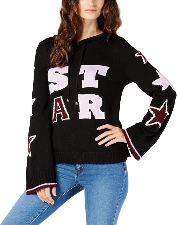 I-N-C Womens Star Pullover Sweater, Black, Medium