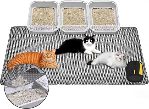 Large Cat Litter Mat, 46x28 Inches Extra Large Double Layer Honeycomb Cat Litter Trapping Mat, Non Slip Waterproof Urine Proof Mat, Scratch Resistant Durable Litter Rug