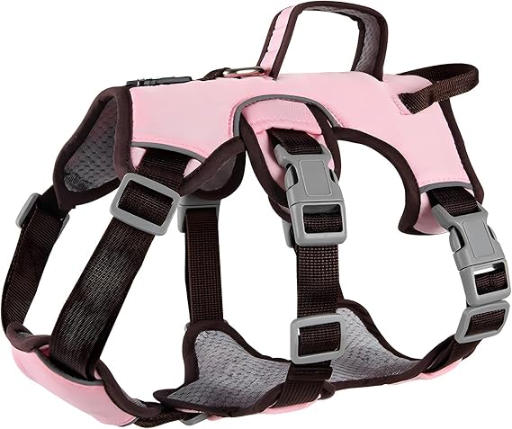 Dog Harness Soft Padded with Lift Handle and Leash Clip No Pull Escape Proof Reflective Vest Harnesses, Adjustable for Small Medium Dogs(Pink,L)