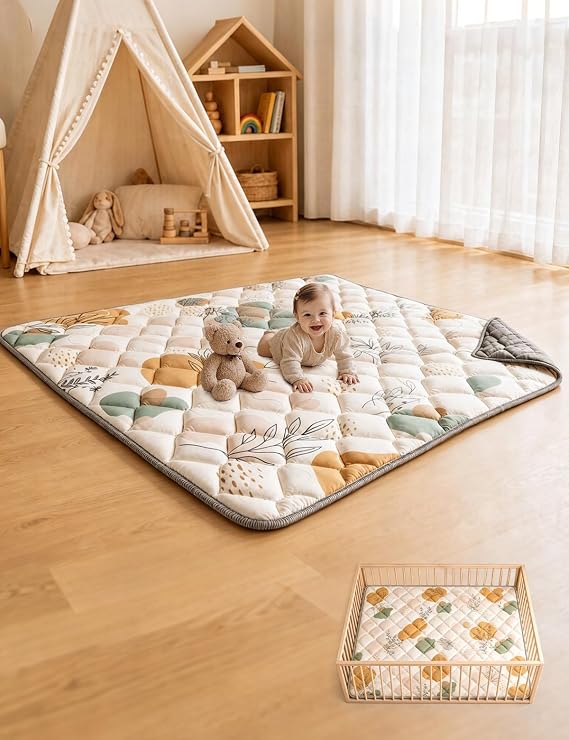 Dessports Baby Play Mat for Floor, 59x59 Thick Washable Foldable Tummy Mat
