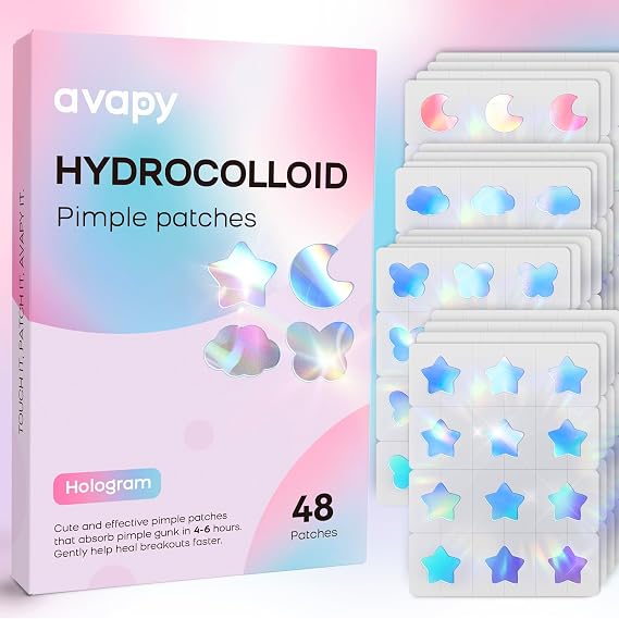 Pimple Patches for Face, Cute Hydrocolloid Acne Patches, Colorful Hologram Star Sport Stickers, Zits & Blemish, Pimple Patch with Salicylic Acid, Blue Pink Moon Cloud Butterfly (48 Count)