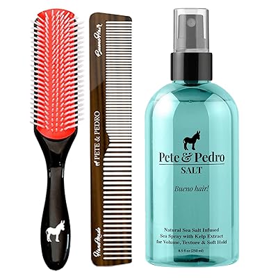Pete & Pedro Classic Hair Brush & Comb Set & Sea SALT Spray 8.5 oz. Volume Boost, Texture Enhancement, Light Hold, Precision Grooming Tools for Thin, Medium, and Long Hair, Ideal for Daily Use