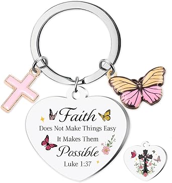 Christian Gifts for Women Faith Keychain - Inspirational Religious Gift with Cross, Verse and Butterfly Charm for Christmas