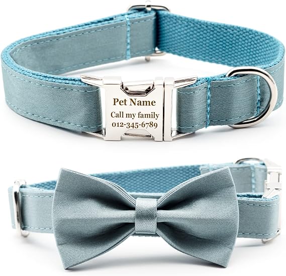 Durable Engraved Dog Collar Adjustable Sizing Fabric (Bright Blue) | XS-XL adjustable sizes, sturdy metal D-ring, breathable fabric, personalized name tag, secure identification