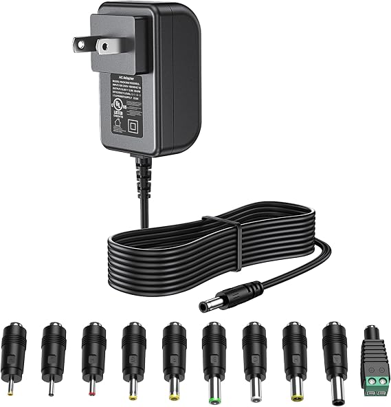 15V 2A Switching AC DC Power Supply Adapter with 10 Replacement Connectors | 15V 2A 1.5A Power Supply 15 Volt Charger 2A 30W Max Regulated Switching AC to DC Cord Adapter with 10 Replacement Connectors