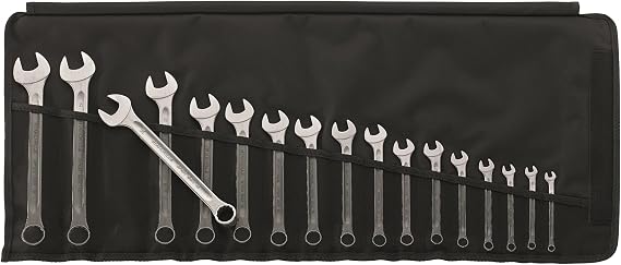 Stahlwille 96400804 Combination Wrench, Ring Head Angled at 15 Degree, Chrome Alloy Steel, Chrome Plated, Has Anti Slip Drive, Set of 17