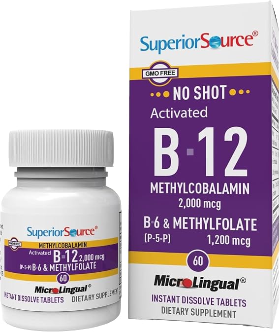 Superior Source No Shot Vitamin B-12 2,000 mcg, B-6 and Methylfolate, 60 Ct