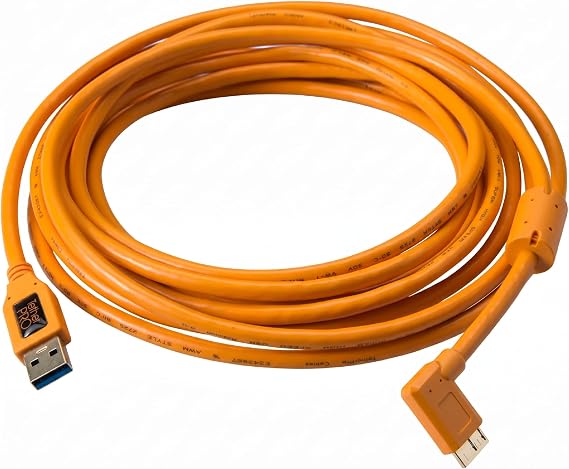 Tether Tools TetherPro USB 3.0 to Micro-B Right Angle Cable | for Fast Transfer and Connection Between Camera and Computer | High Visibility Orange | 15 Feet (4.6 m)