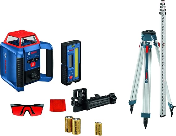 BOSCH GRL2000-40HK REVOLVE Self-Leveling Horizontal Rotary Laser Kit, Includes Tripod, Grade Rod, Laser Receiver, 2 D Batteries, 2 AA Batteries, Glasses, Target Plate, Hard Carrying Case