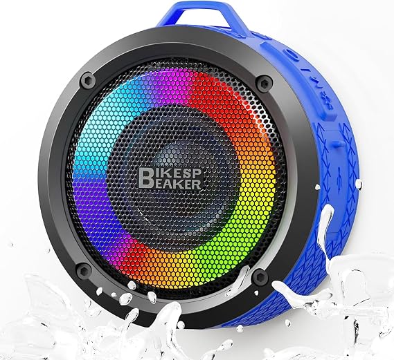 Bluetooth Shower Speaker with Light, Enhanced bass, Upgraded Portable Shower Speakers, Dual bass Driver, 12H Playtime, Suction Cup, Lanyard, Hands-Free Function for Bathroom Beach Part, Blue
