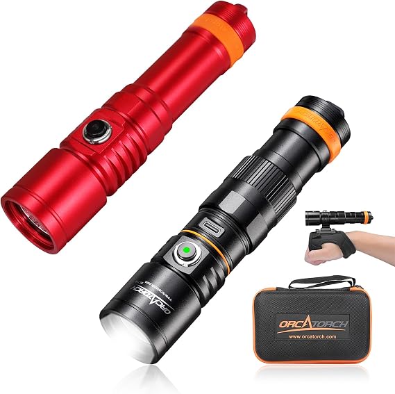 ORCATORCH DC710 3000 Lumens Direct Charge Wrist Mount Dive Light D710 Red Dive Light Combo