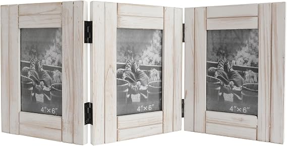 RiteSune Rustic Picture Frame White, 4X6 Picture Frame College, 3 Photo Frame Hinged Farmhouse Picture Frames Desk Photo Frame for Home Office