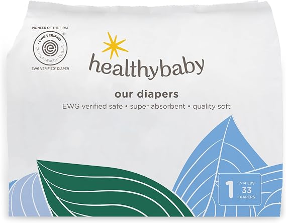 HealthyBaby Non-Toxic Diapers for Sensitive Skin - Size 1, 33 Count